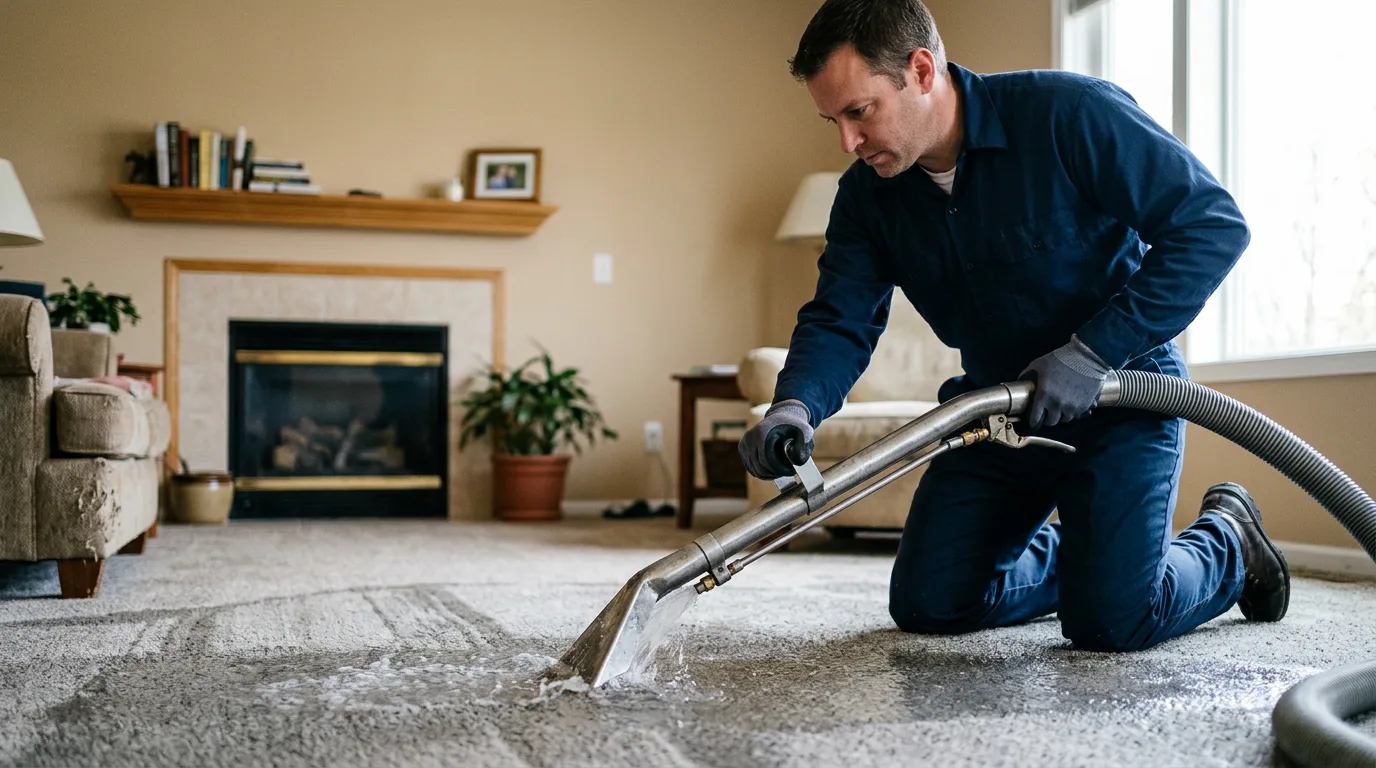 Water damage restoration technician working near Lowell, MA